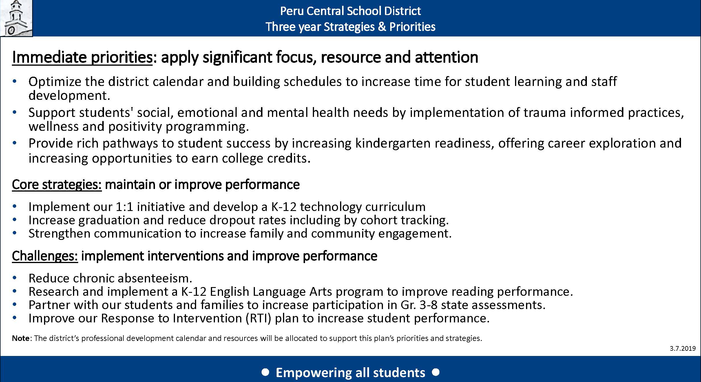 2019 –2022 Peru Central School District Strategic Plan